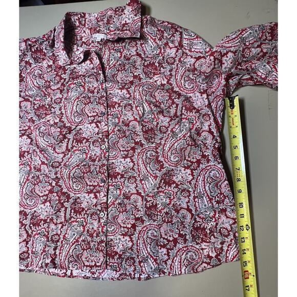 Talbots Woman Red Paisley Floral Long Sleeve Button Up Size 22W - Picture 9 of 9